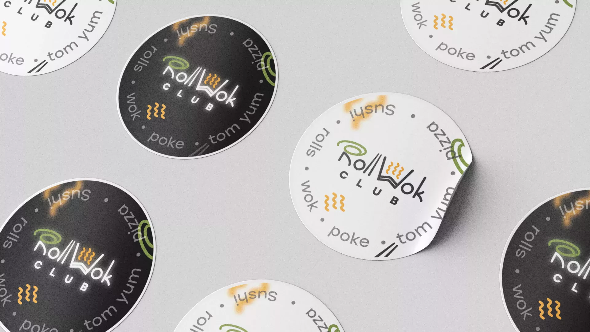 Разработка наклеек для суши-бара «Roll Wok Club» в Дальнереченске